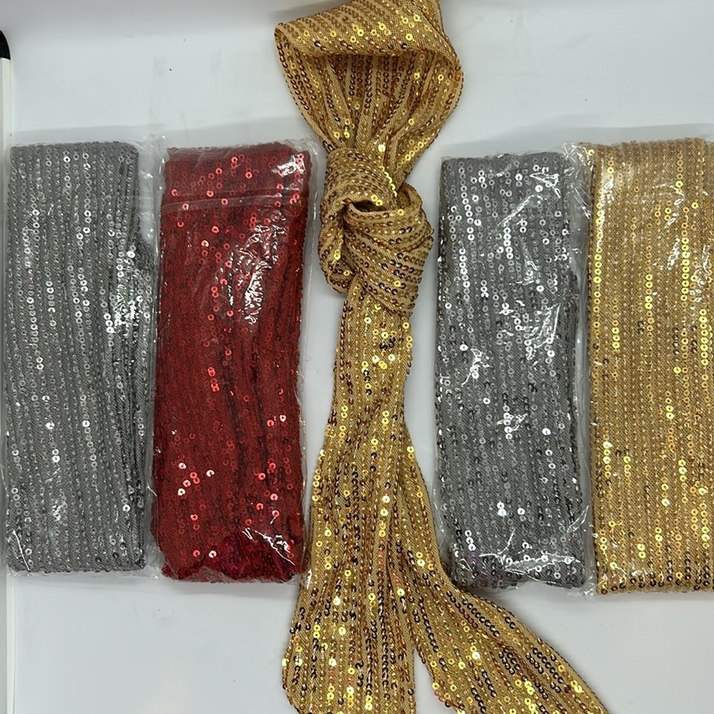 New 5 pieces, HI-party Scarf’s Gold, Silver,Red
2.5 inch.Wide X 51 inch. Long - Picture 2 of 8